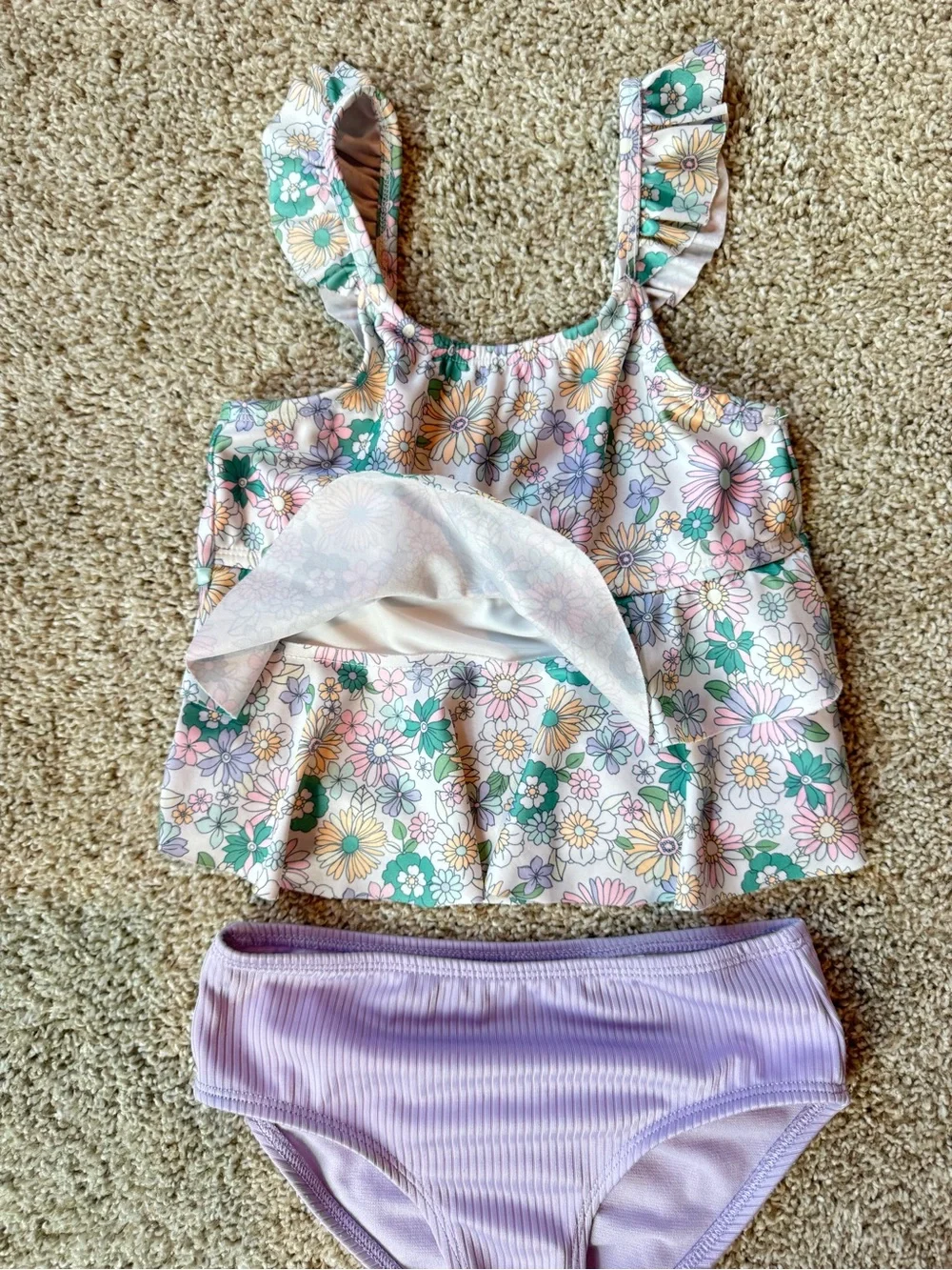 Wonder Nation Girls Floral Tankini Swimsuit Size 6 | Ruffle Two Piece Swim Set